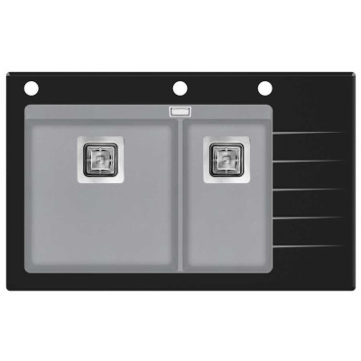 Кам'яна кухонна мийка Aquasanita Delicia Plus GQD150B-AW Light Grey 221 Світло-сірий/чорне скло