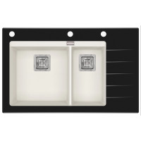 Каменная кухонная мойка Aquasanita Delicia Plus GQD150B-AW Alba 710 Белый/черное стекло