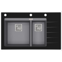 Каменная кухонная мойка Aquasanita Delicia Plus GQD150B-AW Alumetallic 202 Светлый металлик/черное стекло