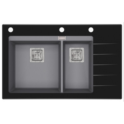 Каменная кухонная мойка Aquasanita Delicia Plus GQD150B-AW Alumetallic 202 Светлый металлик/черное стекло
