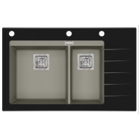 Каменная кухонная мойка Aquasanita Delicia Plus GQD150B-AW Argent 220 Теплый бетон/черное стекло