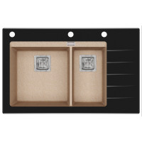Каменная кухонная мойка Aquasanita Delicia Plus GQD150B-AW Beige 110 Бежевый/черное стекло