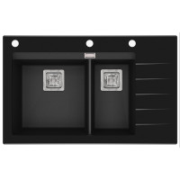 Кам'яна кухонна мийка Aquasanita Delicia Plus GQD150B-AW Black Metallic 601 Чорний металік/чорне скло