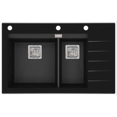 Кам'яна кухонна мийка Aquasanita Delicia Plus GQD150B-AW Black Metallic 601 Чорний металік/чорне скло