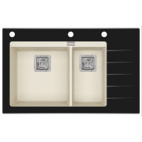 Каменная кухонная мойка Aquasanita Delicia Plus GQD150B-AW Blanched almond 113 Миндаль/черное стекло