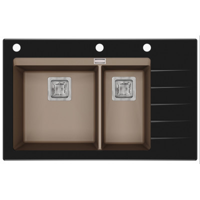 Каменная кухонная мойка Aquasanita Delicia Plus GQD150B-AW Warm Mocha 114 Коричневый/черное стекло