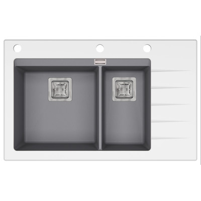 Кам'яна кухонна мийка Aquasanita Delicia Plus GQD150W-AW Alumetallic 202 Світлий металік/біле скло