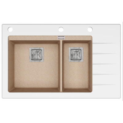 Кам'яна кухонна мийка Aquasanita Delicia Plus GQD150W-AW Beige 110 Бежевий/біле скло