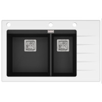 Кам'яна кухонна мийка Aquasanita Delicia Plus GQD150W-AW Black Metallic 601 Чорний металік/біле скло