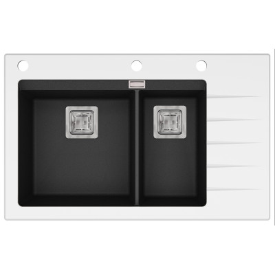 Кам'яна кухонна мийка Aquasanita Delicia Plus GQD150W-AW Black Metallic 601 Чорний металік/біле скло