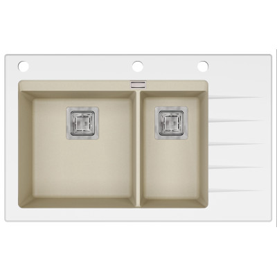Кам'яна кухонна мийка Aquasanita Delicia Plus GQD150W-AW Silica 111 Бежевий/біле скло