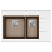 Кам'яна кухонна мийка Aquasanita Delicia Plus GQD150W-AW Warm Mocha 114 Коричневий/біле скло