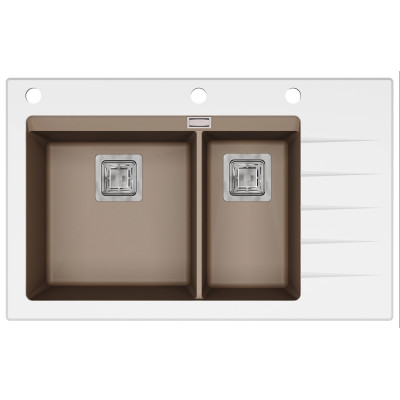 Кам'яна кухонна мийка Aquasanita Delicia Plus GQD150W-AW Warm Mocha 114 Коричневий/біле скло