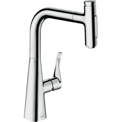Змішувач Hansgrohe Metris Select M71 для кухонного миття з висувним душем, хром 73817000