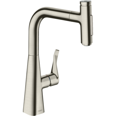 Змішувач Hansgrohe Metris Select M71 для кухонного миття з висувним душем, під сталь 73817800
