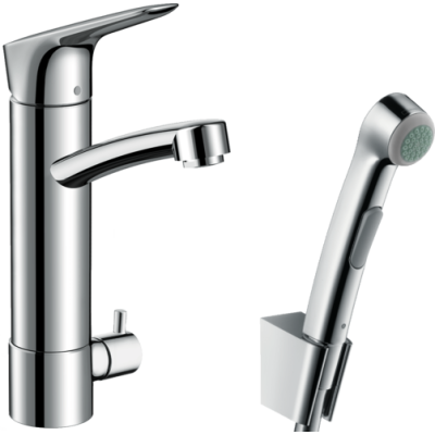 Змішувач Hansgrohe Logis для раковини з запірним клапаном, ручним душем і душовим шлангом (31515000)