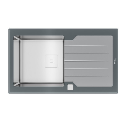Кухонная мойка с нержавеющей стали Teka DIAMOND 1B 1D ST полированная, стекло серый камень (115100021)